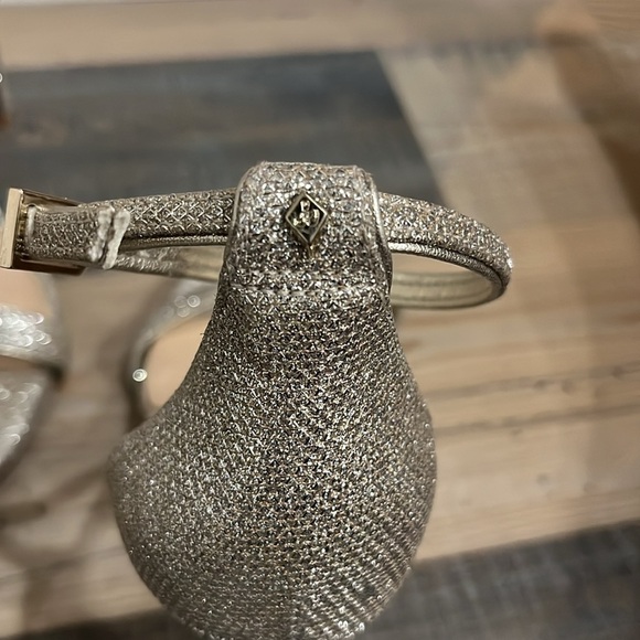 SAM EDELMAN SHOES 9.5 SILVER SPARKLE HEELS ANKLE STRAP ANTHROPOLOGIE BHLDN - Picture 8 of 12